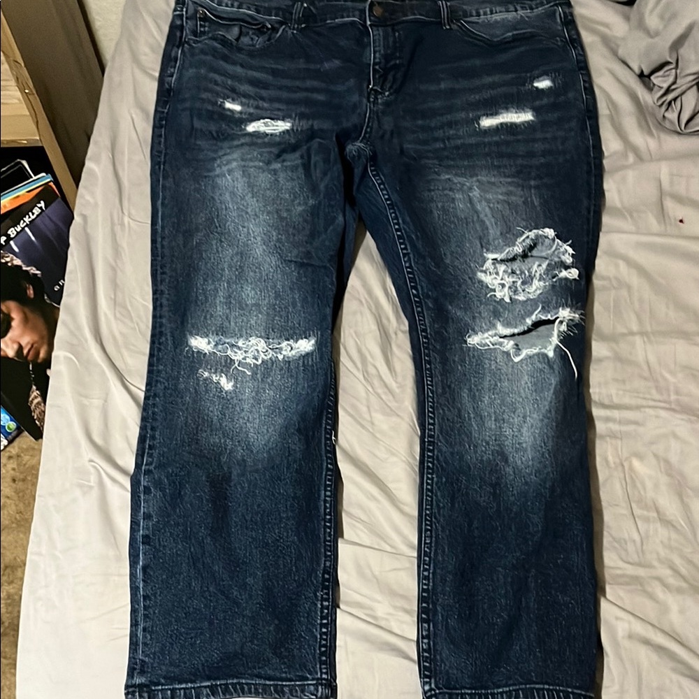 RSQ Blue Relaxed Fit Jeans with Distressed Details